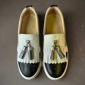 GEOX Women's “D LEELU” Respira Shoes Size EU 35 US 5 Blk/white Fringe Tassel